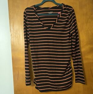 NWT Isabel Maternity Black & Orange Striped Side Shirred T-Shirt M